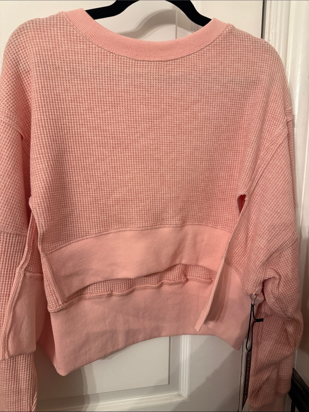 KIMBERLY C BNWT Pink Waffle-Knit Crewneck Pullover Sweatshirt SZ M